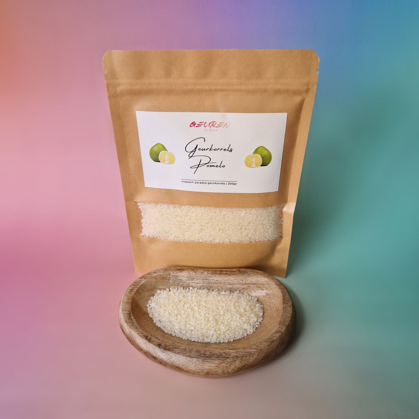 Zakje tropische geurkorrels met pomelogeur van Geuren in Huis, ideaal voor geurbranders en andere toepassingen.