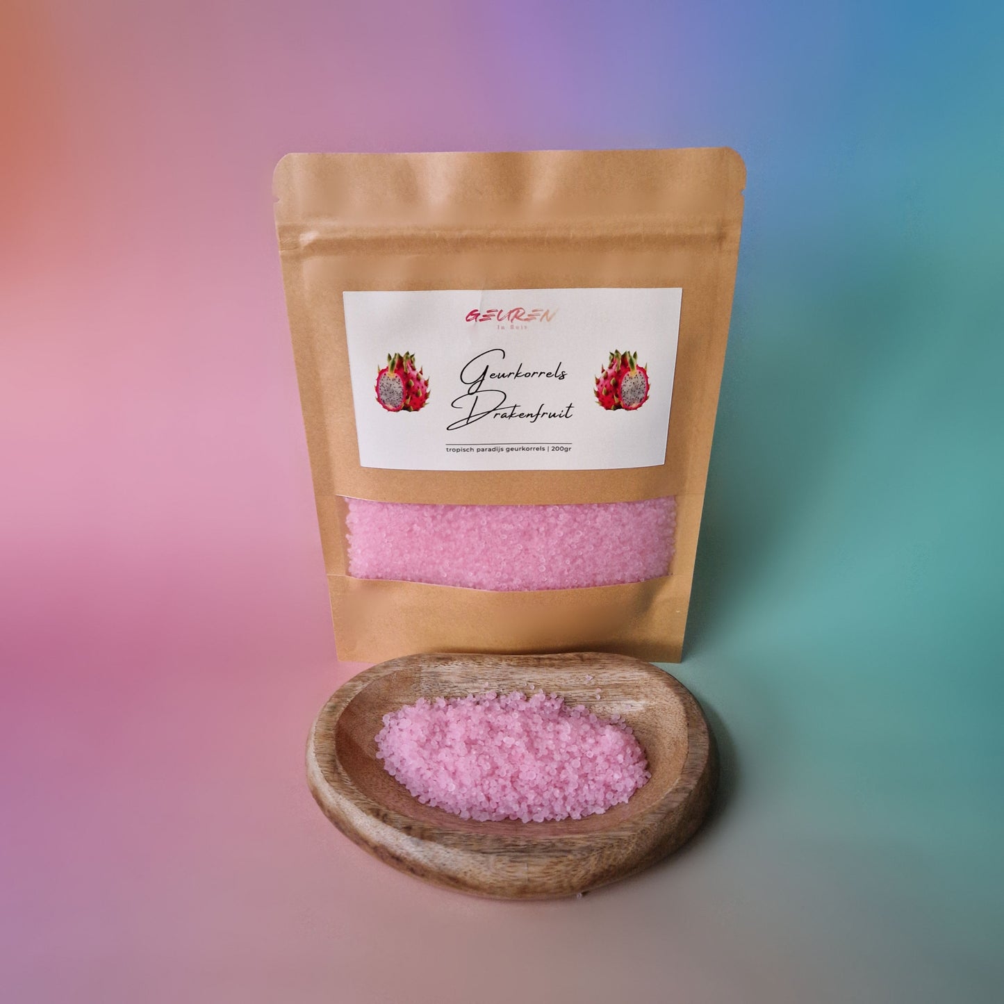 Zakje tropische geurkorrels met drakenfruitgeur van Geuren in Huis, ideaal voor geurbranders en andere toepassingen.
