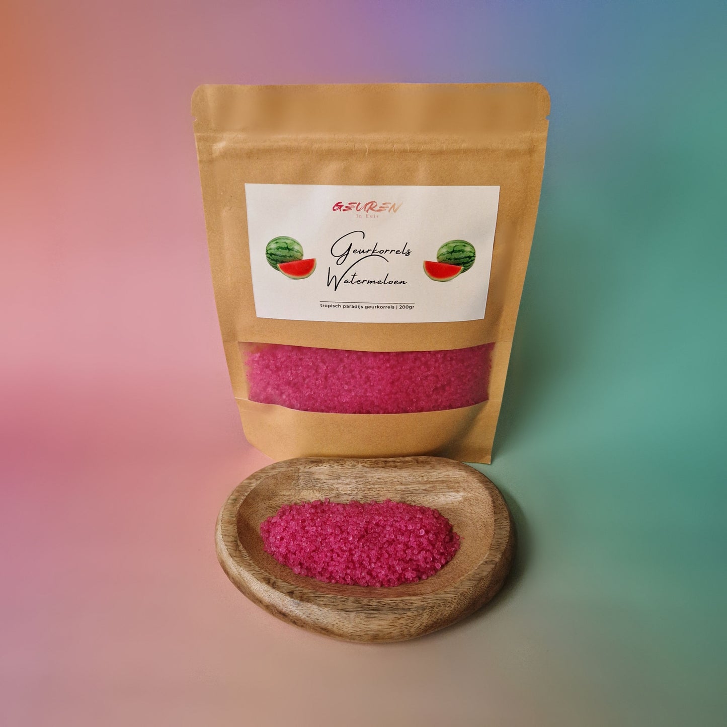 Zakje tropische geurkorrels met watermeloengeur van Geuren in Huis, ideaal voor geurbranders en andere toepassingen.