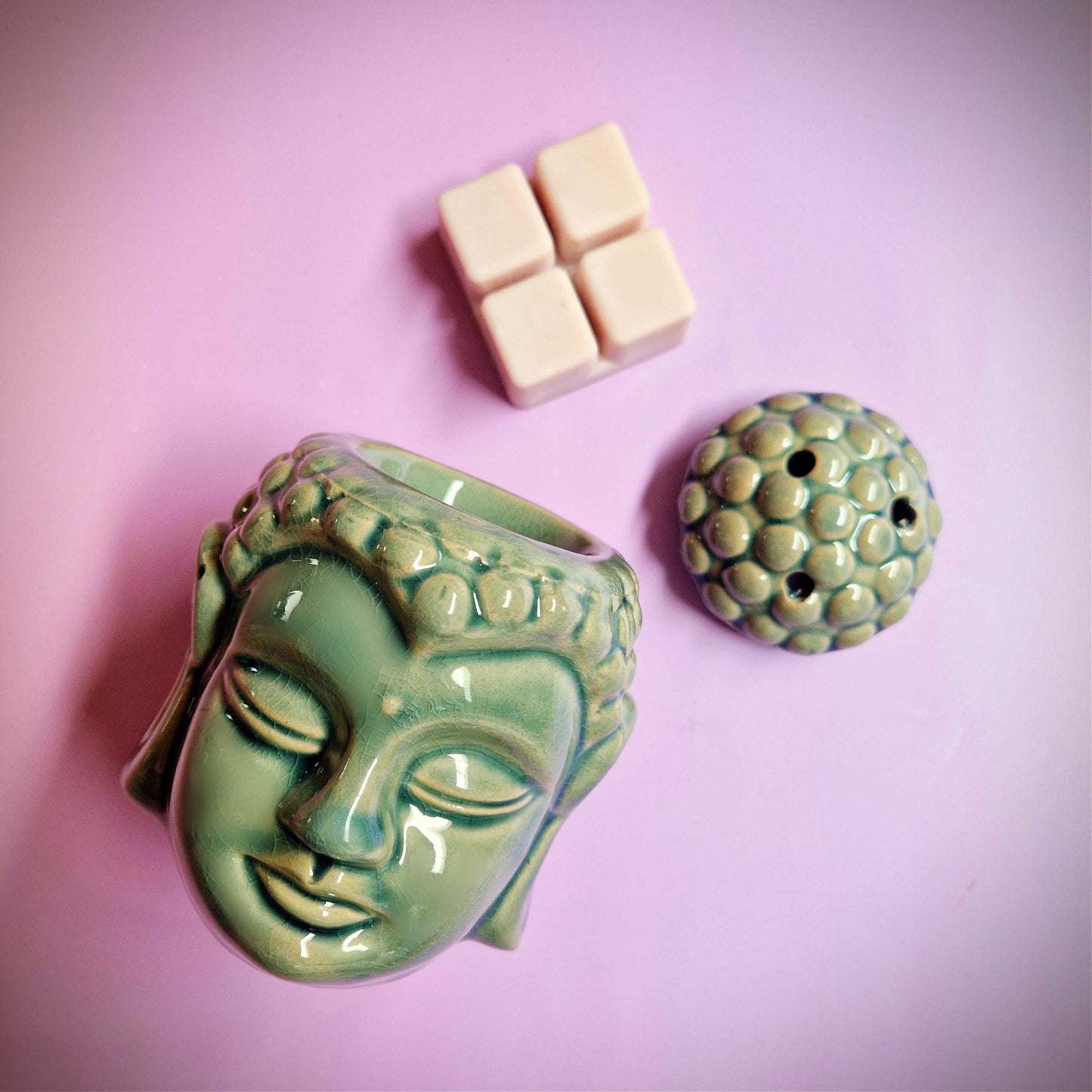 Giftset Wax brander Boeddha Blauw met Lotus Sandalwood wax melts