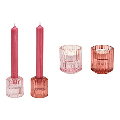 Dubbele kaars- en theelicht houders ROZE