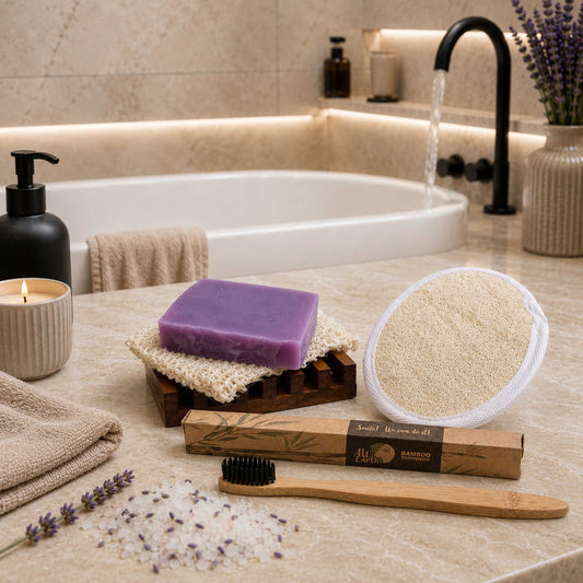 Wellness pakket Lavendel Kokos in badkamer